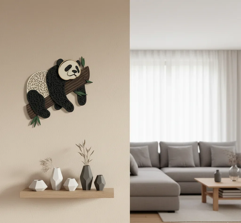 Laser-Cut Panda Wall Art – Wooden Layered Design