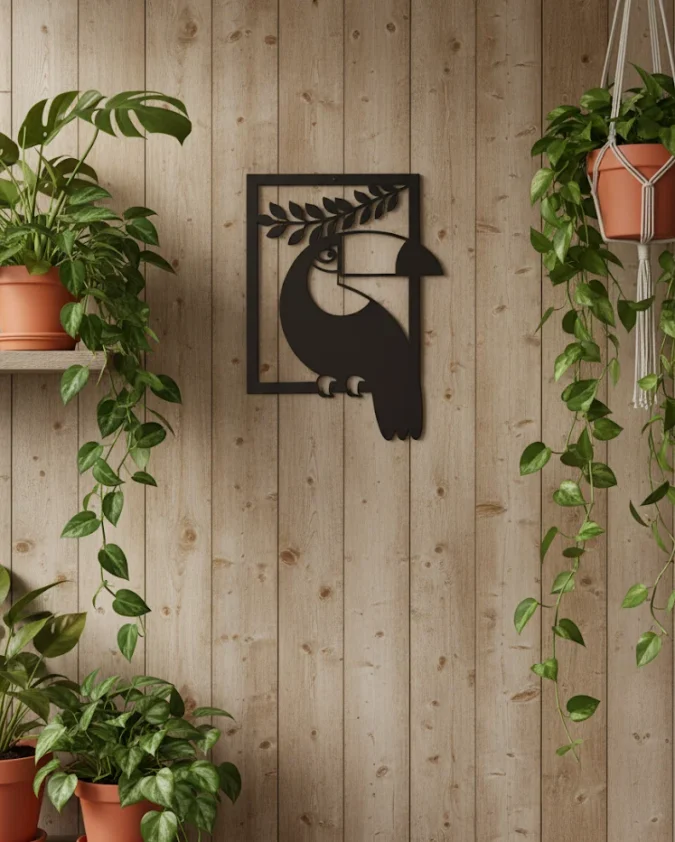 Modern Wooden Toucan Wall Art – MDF Wall Décor with Leaf Design