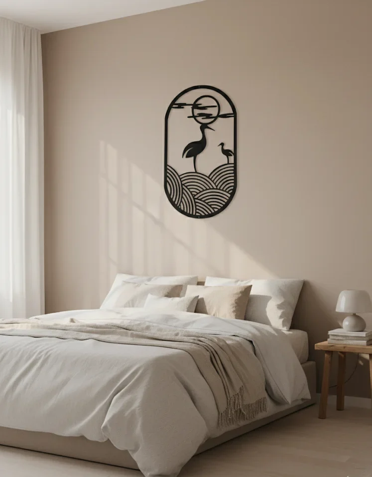 Wooden Wall Art – Crane & Sunset Design | MDF Wall Decor