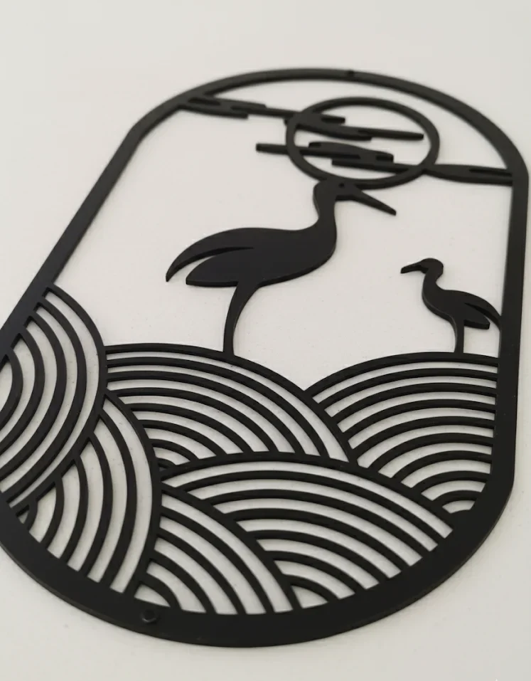 Wooden Wall Art – Crane & Sunset Design | MDF Wall Decor