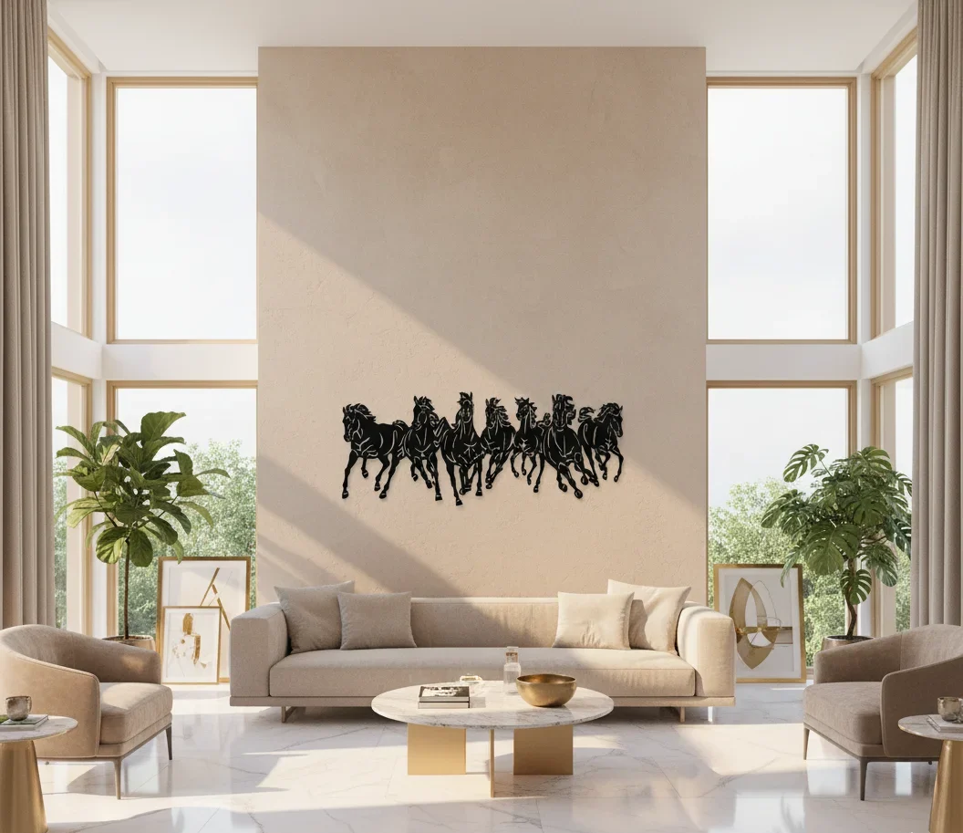 Seven Running Horses Wooden Wall Art