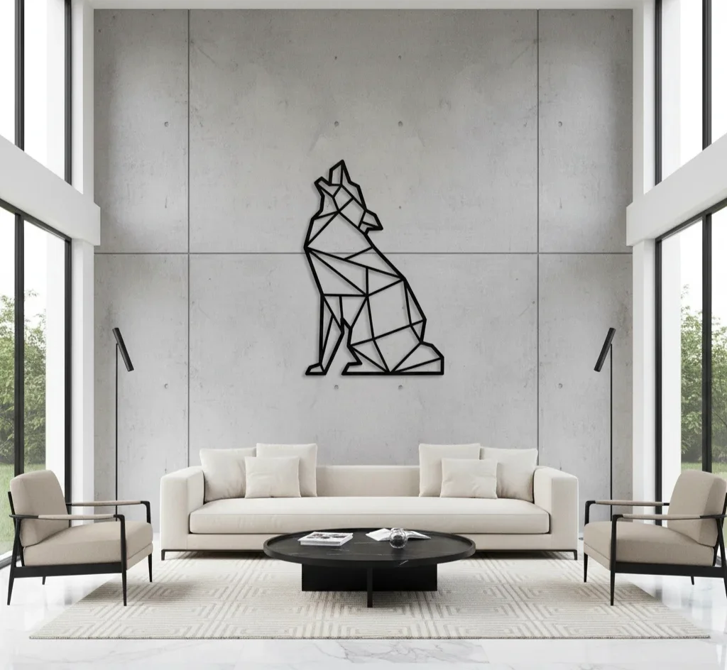 Geometric Wolf Wall Art – Modern MDF Wooden Wall Décor - Image 2
