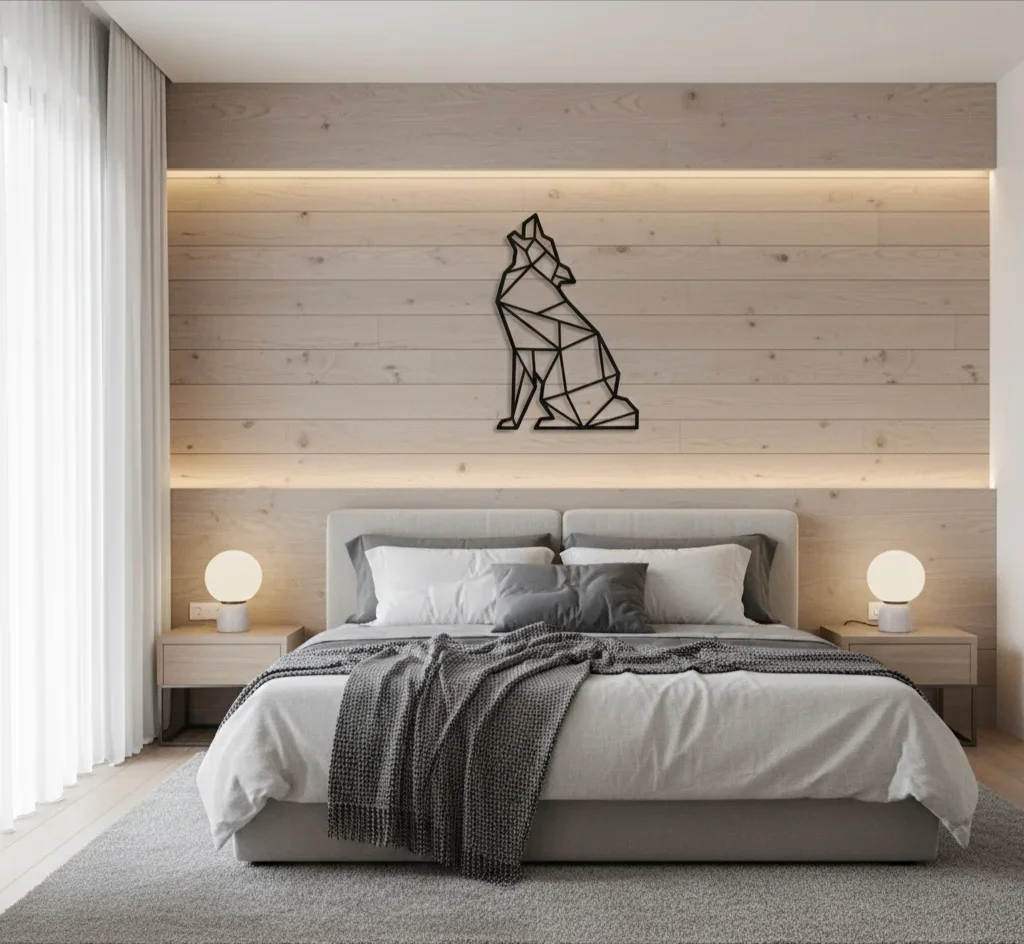 Geometric Wolf Wall Art – Modern MDF Wooden Wall Décor - Image 3