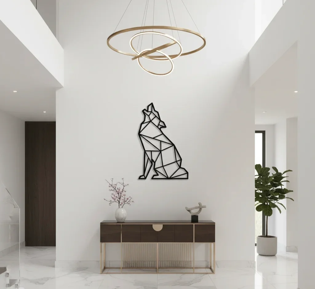Geometric Wolf Wall Art – Modern MDF Wooden Wall Décor